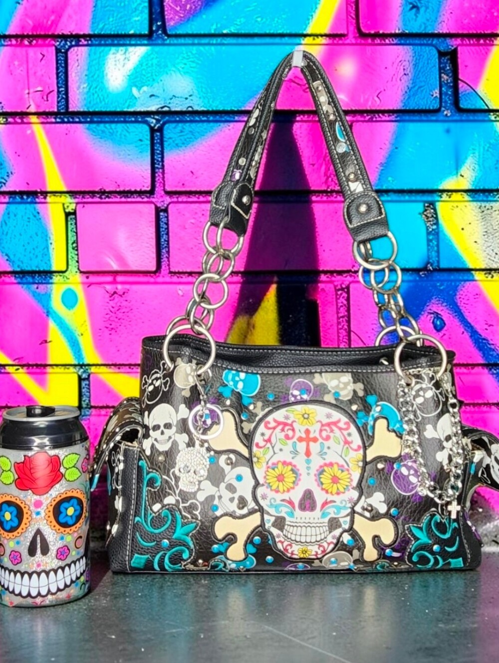 Western Sugar Skull Purse With Cool Gear Skull Tumbler